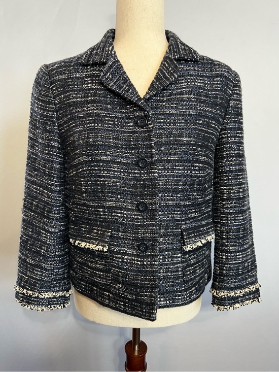 Ann Taylor Jackets & Blazers - Ann Taylor Navy, Black, and Ivory Tweed Cropped Blazer